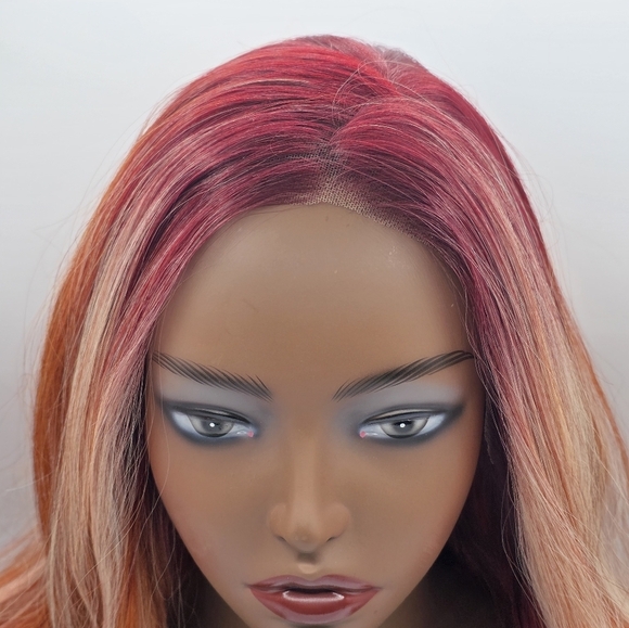 Chelsey Smith Crowns Cosmetics Cayenne Luxe Red & Blonde Wavy Lace Front Wig - Picture 3 of 12